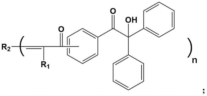 General chemical formula of the long-wavelength carbonyl alcohol photoinitiator showing variable substituents