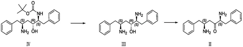 Synthetic route from Compound IV to Compound II via deprotection and oxidation