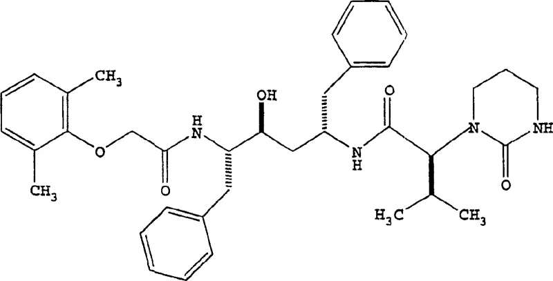Chemical structure of Lopinavir (Formula I) showing the complex peptidomimetic backbone