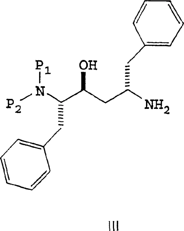 Structure of the protected intermediate (Formula II) showing the N-benzyl groups and the newly formed amide bond