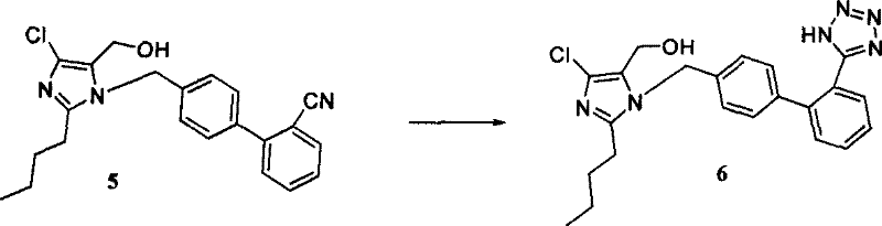 Catalytic conversion of nitrile intermediate to Losartan tetrazole ring