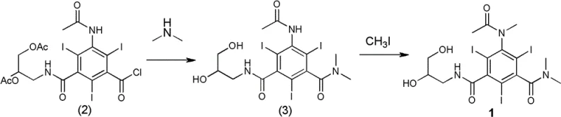 Overall reaction scheme showing the two-step synthesis from Compound 2 to Compound 1