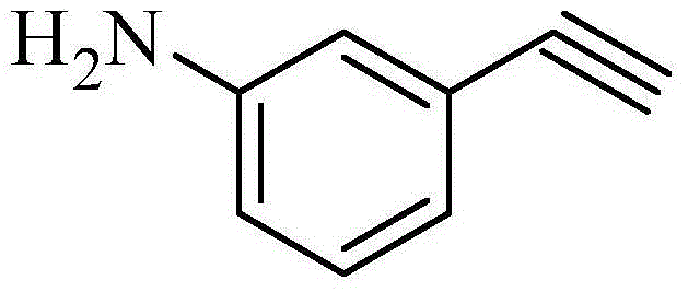 Chemical structure of m-aminophenylacetylene showing the amino and ethynyl functional groups on the benzene ring