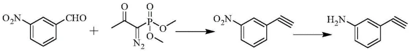 Overall reaction scheme showing the conversion of m-nitrobenzaldehyde to m-aminophenylacetylene