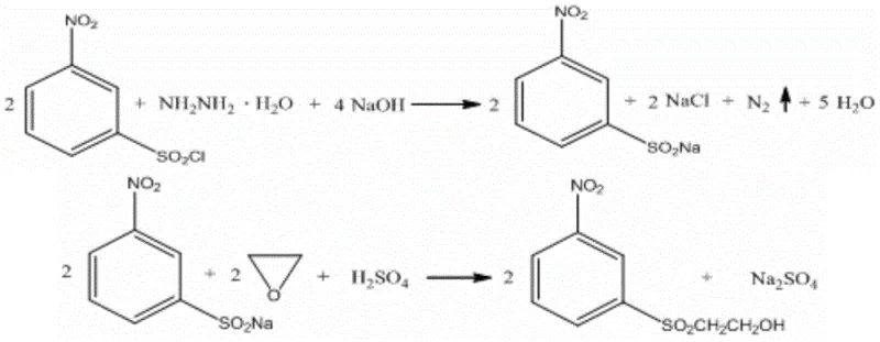Novel hydrazine hydrate reduction pathway for m-nitro-beta-hydroxyethyl sulfone synthesis