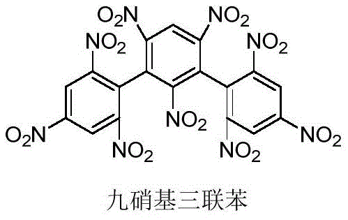 Chemical structure of Nonanitroterphenyl (NONA), a high-value application of m-terphenyl compounds used in aerospace explosives