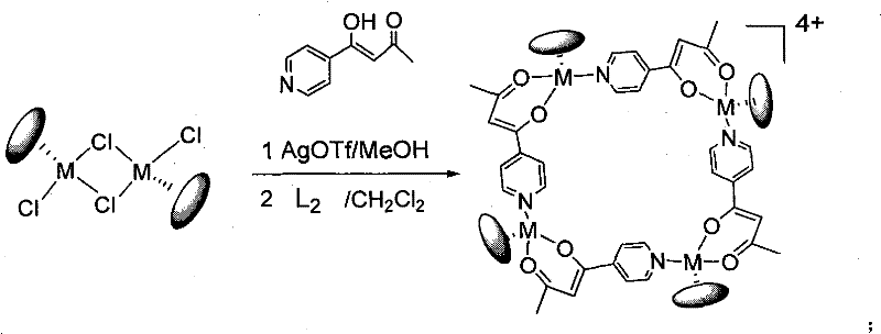 Synthesis pathway for tetranuclear macrocyclic compounds demonstrating ligand versatility and metal coordination