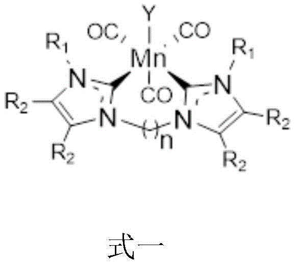 General structure of the bidentate azacarbene manganese catalyst showing the ligand environment