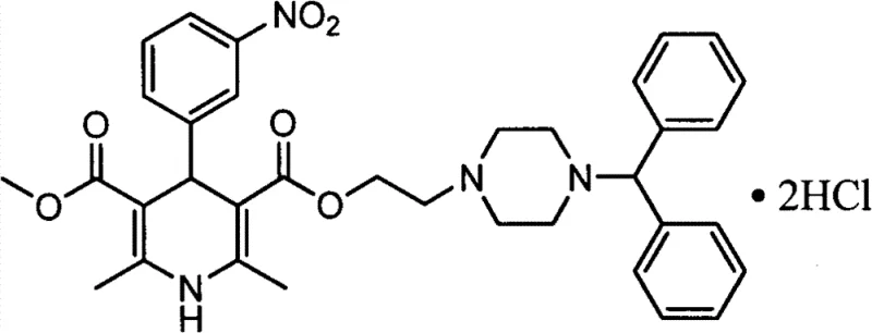 Chemical structure of Manidipine Hydrochloride showing the 1,4-dihydropyridine core and benzhydryl piperazine side chain