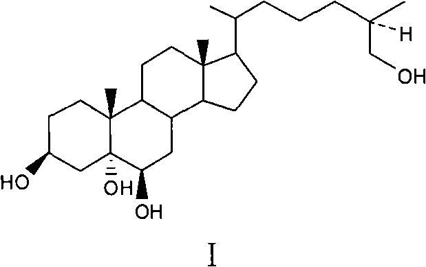 Chemical structure of the target marine sterol (25R)-5α-cholesta-3β, 5α, 6β, 26-tetrol showing the tetracyclic core and side chain hydroxyl groups