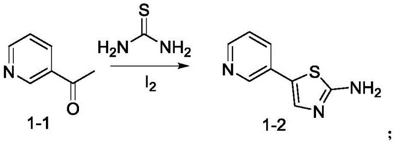 Iodine-catalyzed cyclization of 3-acetylpyridine with thiourea to form thiazole core