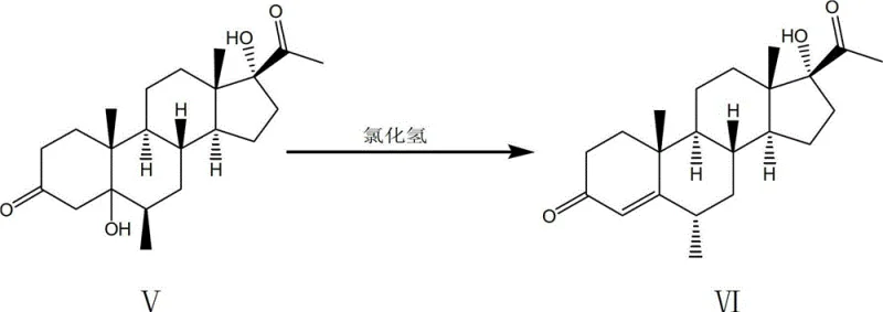 Hydrogen chloride catalyzed translocation reaction converting compound V to VI