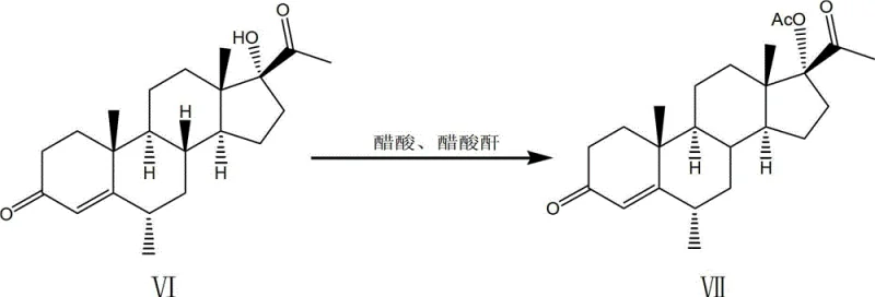 Final acetylation step converting 6 Alpha-Methyls-17 Alpha-hydroxy Progesterone VI to Medroxyprogesterone Acetate VII