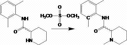 Conventional methylation of mepivacaine precursor using toxic dimethyl sulfate