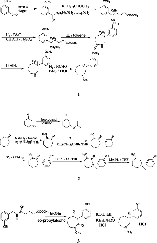 Synthetic route comparison showing the novel pathway for Meptazinol Hydrochloride production