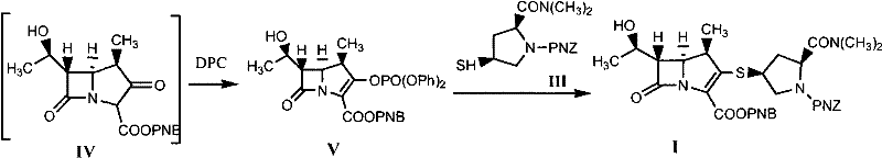 Detailed mechanistic steps showing the conversion of intermediate IV to V and finally to Compound I
