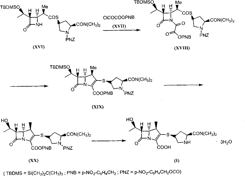 Novel rhodium-free synthetic route from compound (XVI) to Meropenem (I) via organophosphorus cyclization