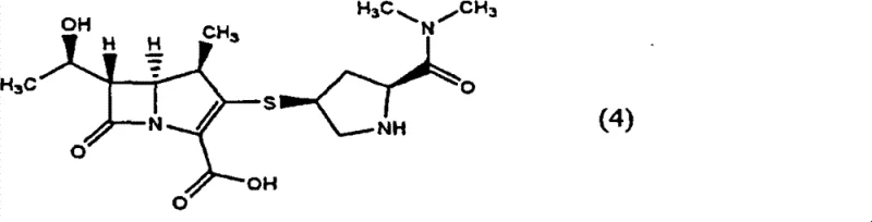Chemical structure of Meropenem (Formula 4), the target carbapenem antibiotic