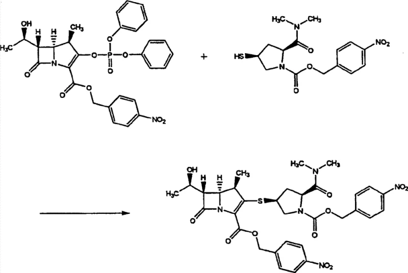 Reaction scheme for the formation of intermediate Formula 3 from phosphate ester and thiol