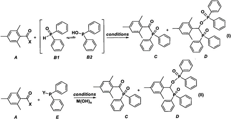 General reaction scheme of mesityloyl halide and diphenylphosphine oxide condensation