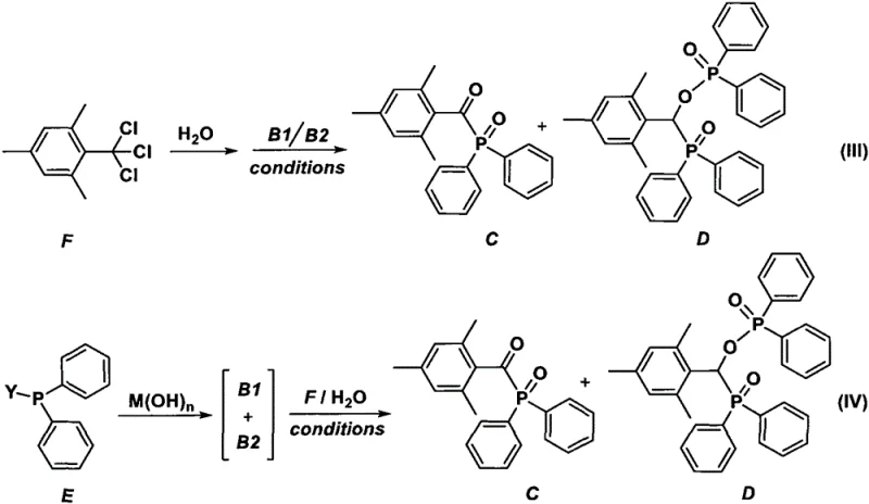 Reaction scheme showing hydrolysis of trichloromethyl precursor to acyl chloride and subsequent condensation
