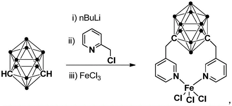 Synthesis route of the iron complex from meta-carborane and chloromethylpyridine