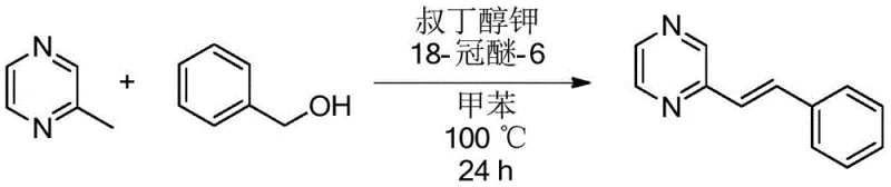 Reaction scheme for the synthesis of (E)-2-styrylpyrazine via metal-free alkenylation