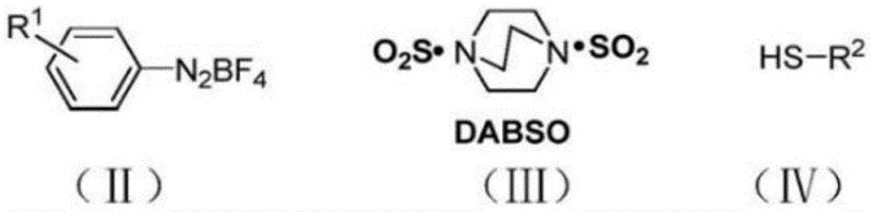 Chemical structures of reactants including aryldiazonium salts, DABSO, and thiols