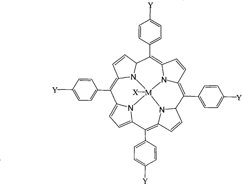 General structural formula of the metalloporphyrin catalyst showing variable metal centers and substituents