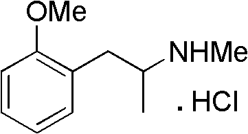 Chemical structure of Methoxyphenamine Hydrochloride showing the beta-adrenergic agonist framework
