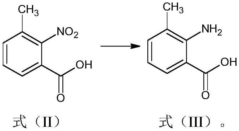 Catalytic reduction of nitro compound Formula II to amino acid Formula III