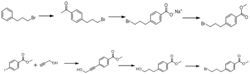Conventional three-step synthesis route for methyl 4-(3-bromopropyl) benzoate showing low efficiency