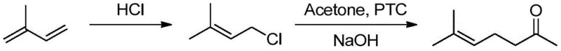 Reaction scheme of the isoprene method highlighting condensation difficulties and catalyst recovery issues