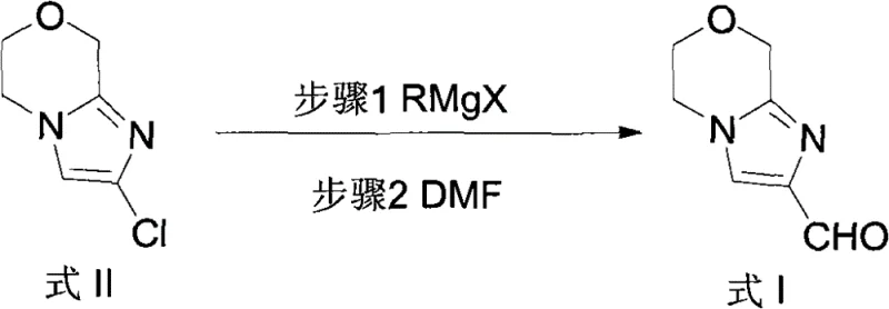 Grignard exchange and formylation of chloro-intermediate to aldehyde