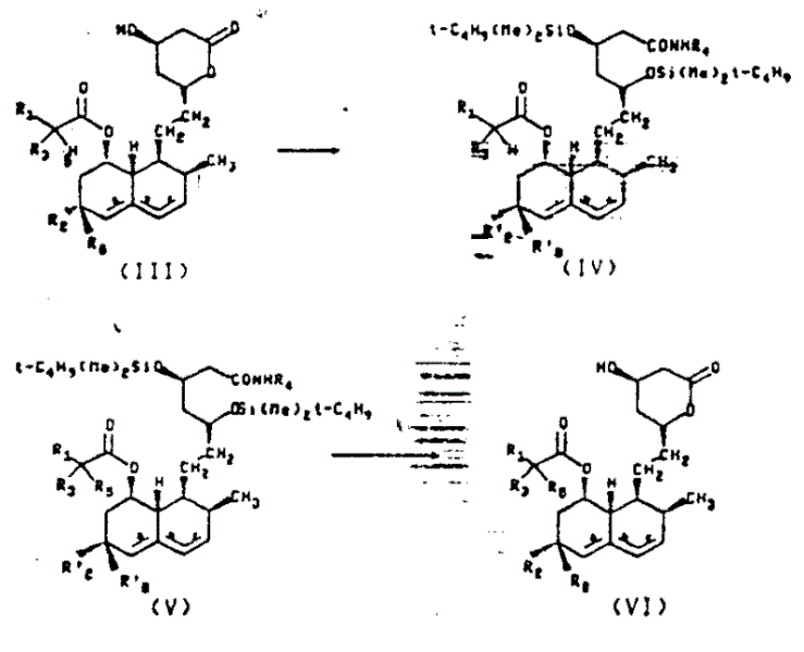 Reaction scheme showing the conversion of structure III to IV, V, and VI via alkylation and deprotection