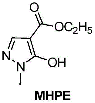 Chemical structure of 1-methyl-5-hydroxypyrazole-4-carboxylic acid ethyl ester (MHPE)