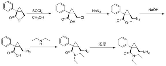 Prior art synthetic route utilizing hazardous sodium azide and multiple protection-deprotection steps