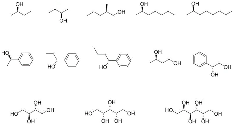 Selection of chiral alcohols including monohydric and polyhydric variants