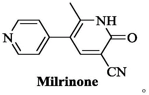 Chemical structure of Milrinone showing the bipyridine core and cyano group