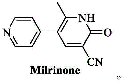 Chemical structure of Milrinone showing the bipyridine and nitrile functional groups