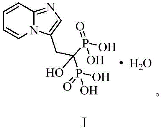 Chemical structure of Minodronic Acid monohydrate showing the imidazopyridine core and bisphosphonate group