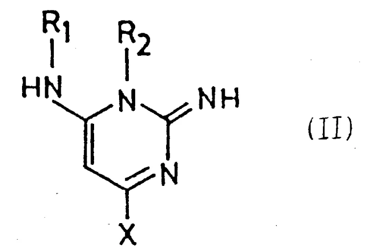 General Formula II showing the activated pyrimidine derivative with electron-withdrawing R1 and R2 groups