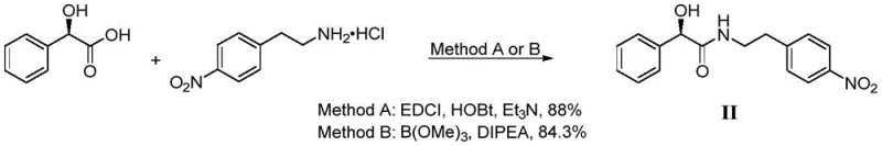 Conventional synthesis routes for Mirabegron intermediate using EDCI/HOBt or Boron reagents showing complex workup requirements