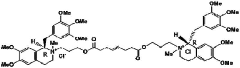Chemical structure of Mivacurium Chloride showing the complex bis-benzylisoquinoline framework