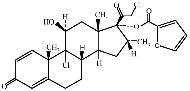 Chemical structure of Mometasone Furoate showing the steroid backbone and furoate ester group
