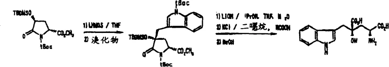 Detailed reaction scheme for the synthesis of (2R,4R)-monatin showing reagents and conditions