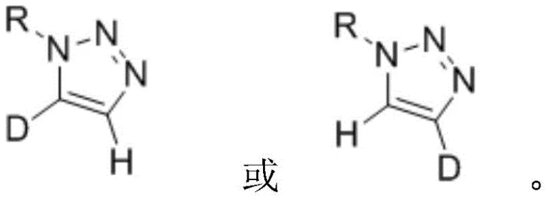 General structure of mono-1-substituted 1,2,3-triazole showing selective deuteration sites at C4 or C5 positions