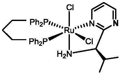 Specific structure of Catalyst 1 demonstrating the monochiral center and achiral phosphine ligands