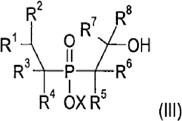 Final product structure III showing the monohydroxy-functionalized dialkylphosphinic acid derivative
