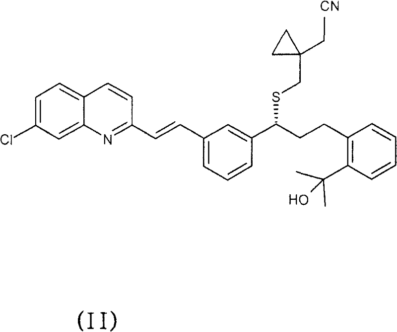 Reaction scheme showing the conversion of cyano intermediate (II) to Montelukast salt
